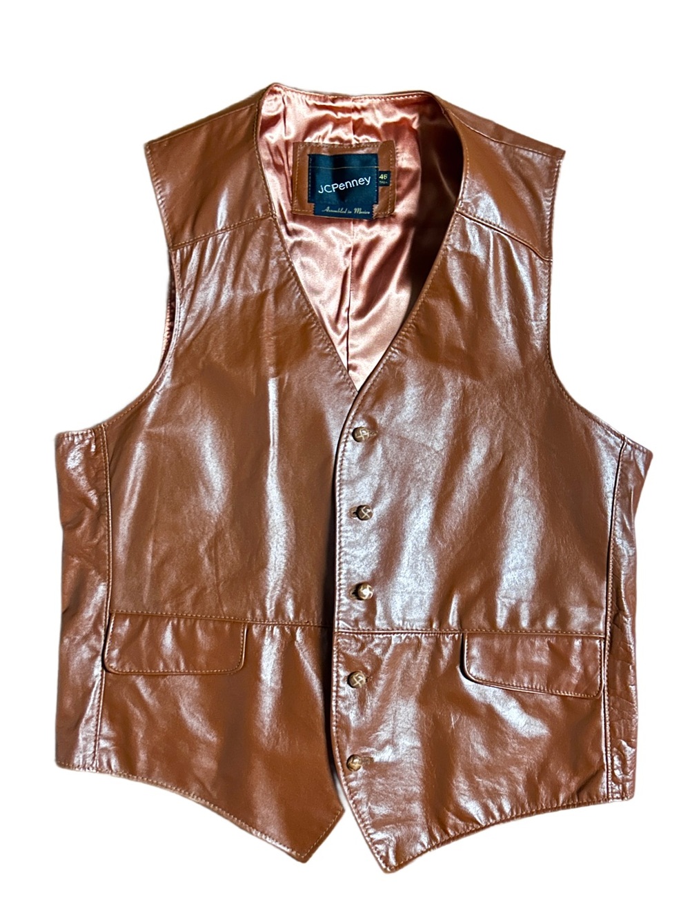 JCPenney ~ Vintage (80’s) ~ Men’s X-Large (46 Tall) ~ Brown Leather Western Vest